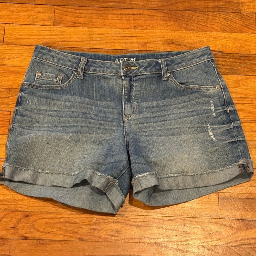 Apt9 Womens Cuff Shorts Medium Blue Denim Rolled 10